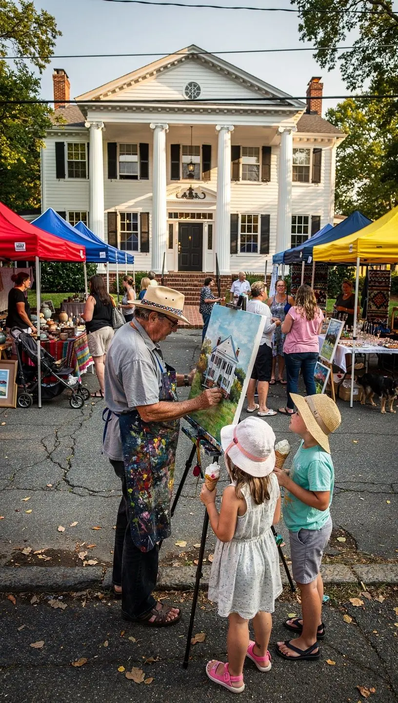 Солнечный двор с террасой и ухоженным газоном.